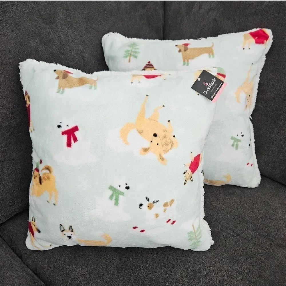 Cuddl Duds Winter Dog Print Throw Pillows Set Of 2